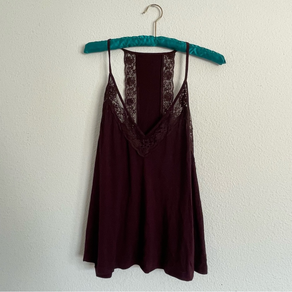 American Eagle Outfitters Burgundy Lace-Trim Tank Top